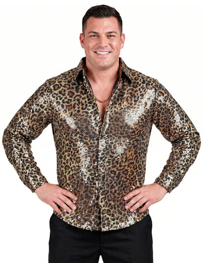 Chemise à sequins léopard homme