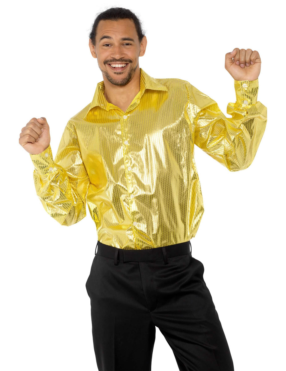 Übersicht über das Disco (70er)-Hemd für Herren mit goldenen Pailletten
