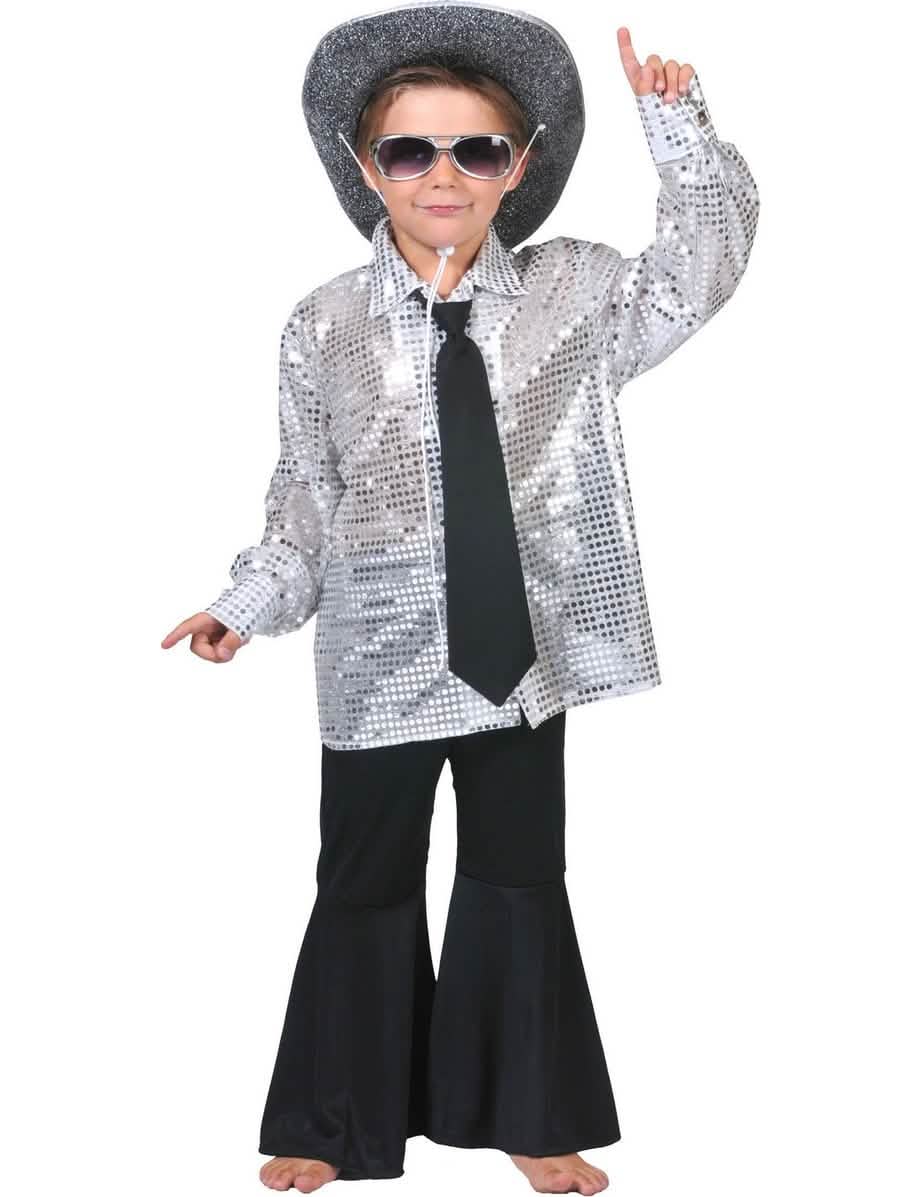 Chemise disco pour garçon argentée à paillettes