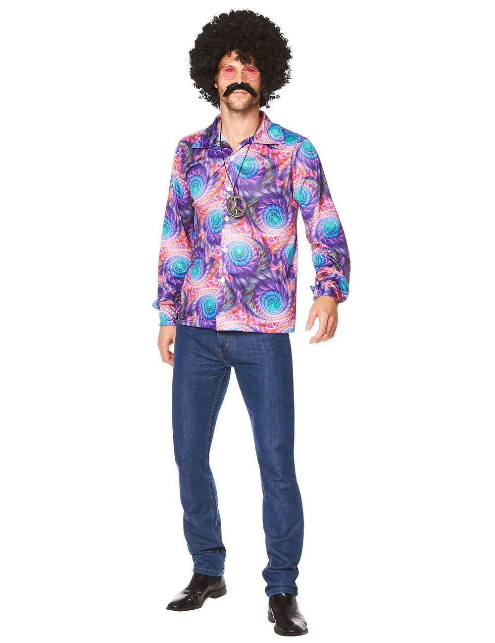Vorderansicht des psychedelischen Hippie-Hemds für Herren