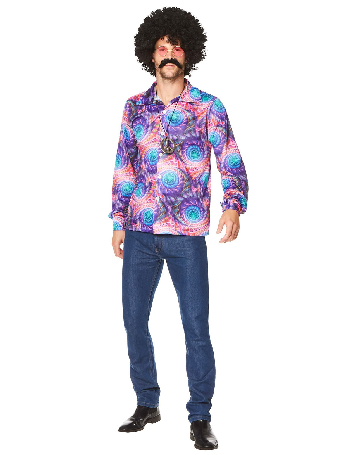Vorderansicht des psychedelischen Hippie-Hemds für Herren