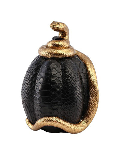 Schwarzer Halloween-KÃ¼rbis mit goldener Schlange Dekofigur 20,5 cm