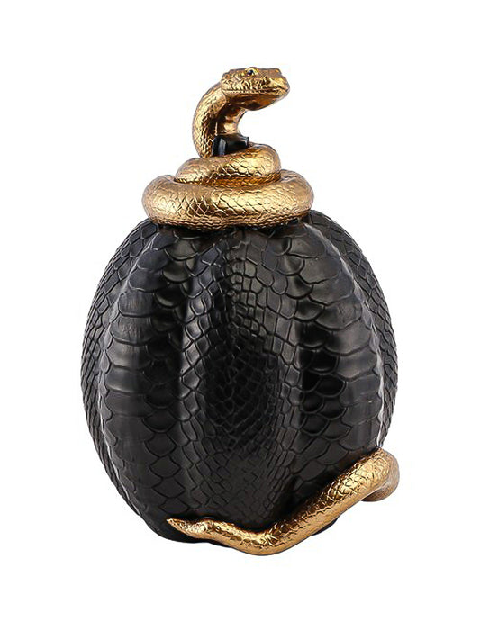 Schwarzer Halloween-KÃ¼rbis mit goldener Schlange Dekofigur 20,5 cm