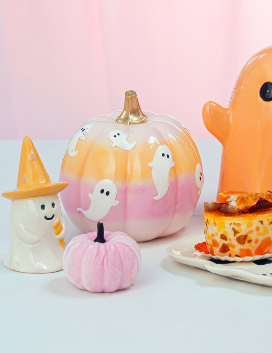 Halloween Deko-KÃ¼rbis Farbverlauf 14,8 cm mit Geistern