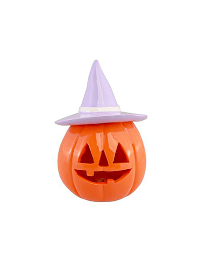 Summerween Deko-KÃ¼rbis in Orange mit fliederfarbenem Hut 17 cm