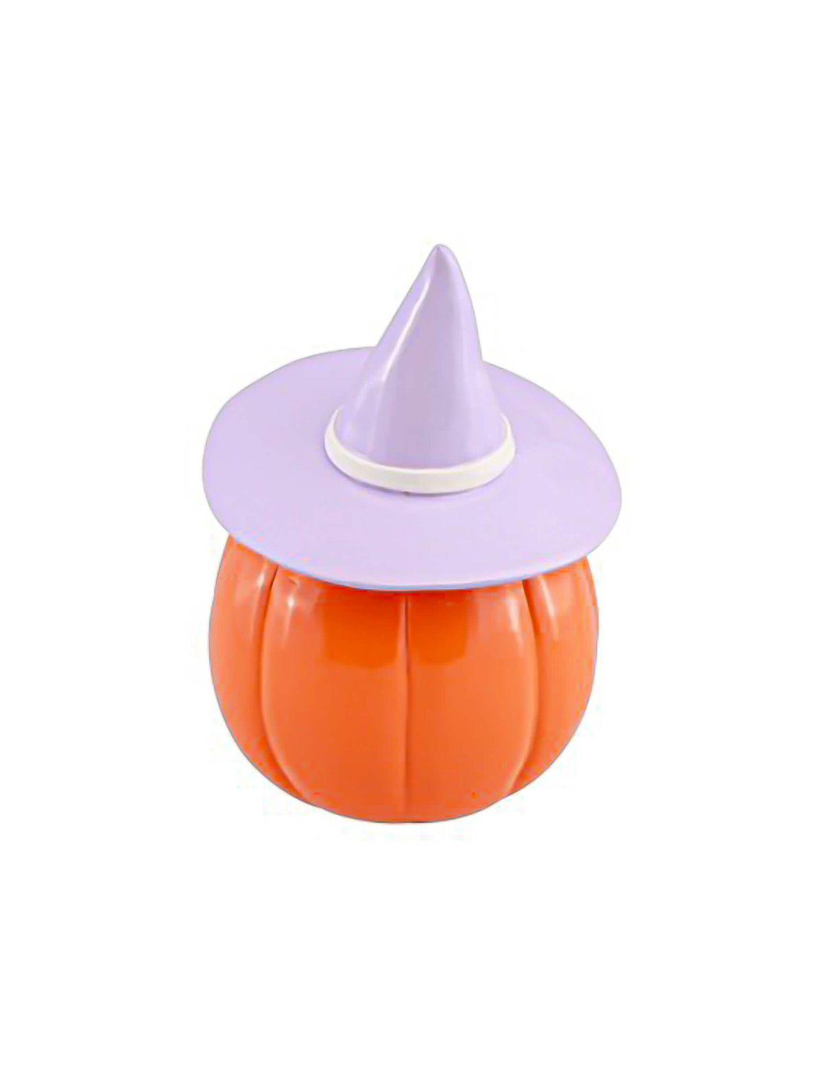 Summerween Deko-KÃ¼rbis in Orange mit fliederfarbenem Hut 17 cm