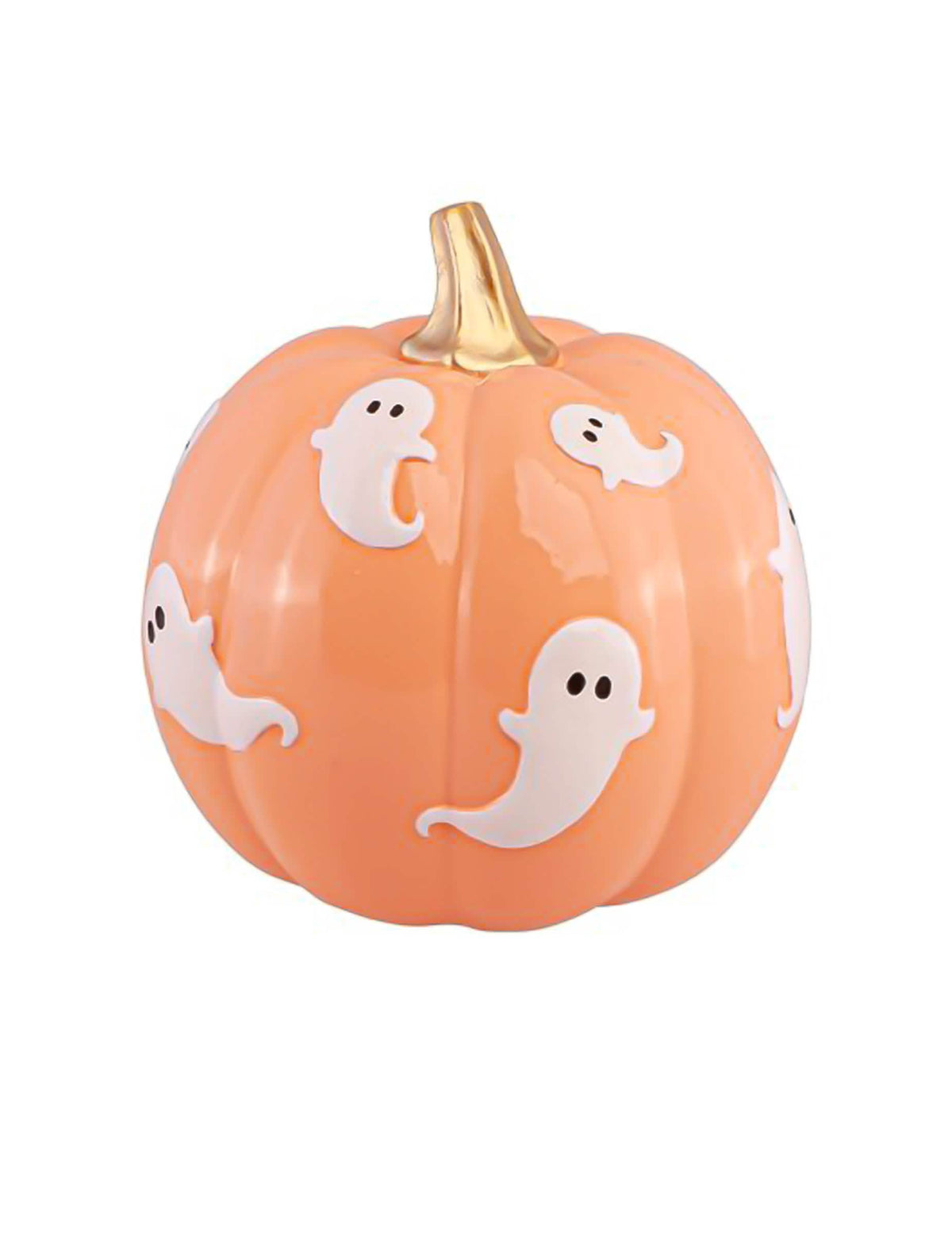 Summerween KÃ¼rbis Deko Pastellorange mit weiÃŸen Gespenstern 14,8 cm