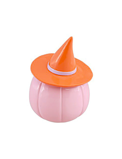 17 cm Kunstharz-KÃ¼rbis Pastellrosa mit Hut in Orange
