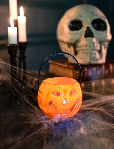 Leuchtende Kürbis-Deko LED Halloween-Raumdeko orange-schwarz 10 cm