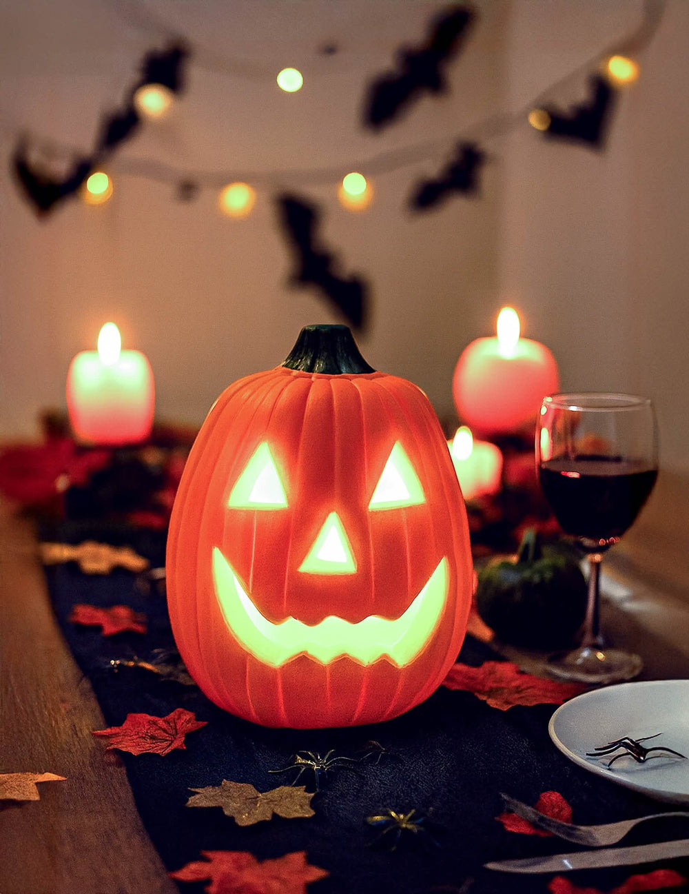 Citrouille lumineuse Halloween pour décoration orange avec visage éclairé