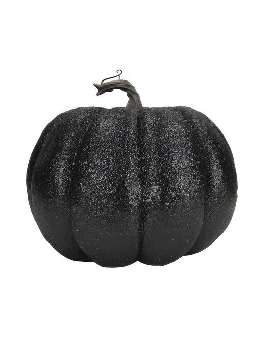 Schwarzer Glitzer-Kürbis 10 cm