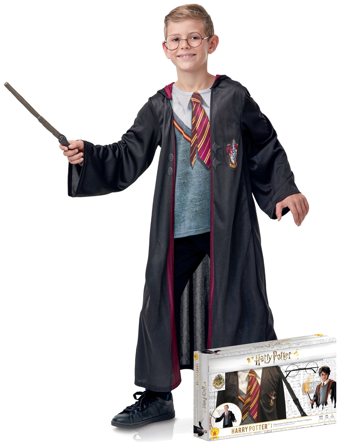 Coffret déguisement et accessoires Harry Potter pour enfant noir avec lunettes et baguette