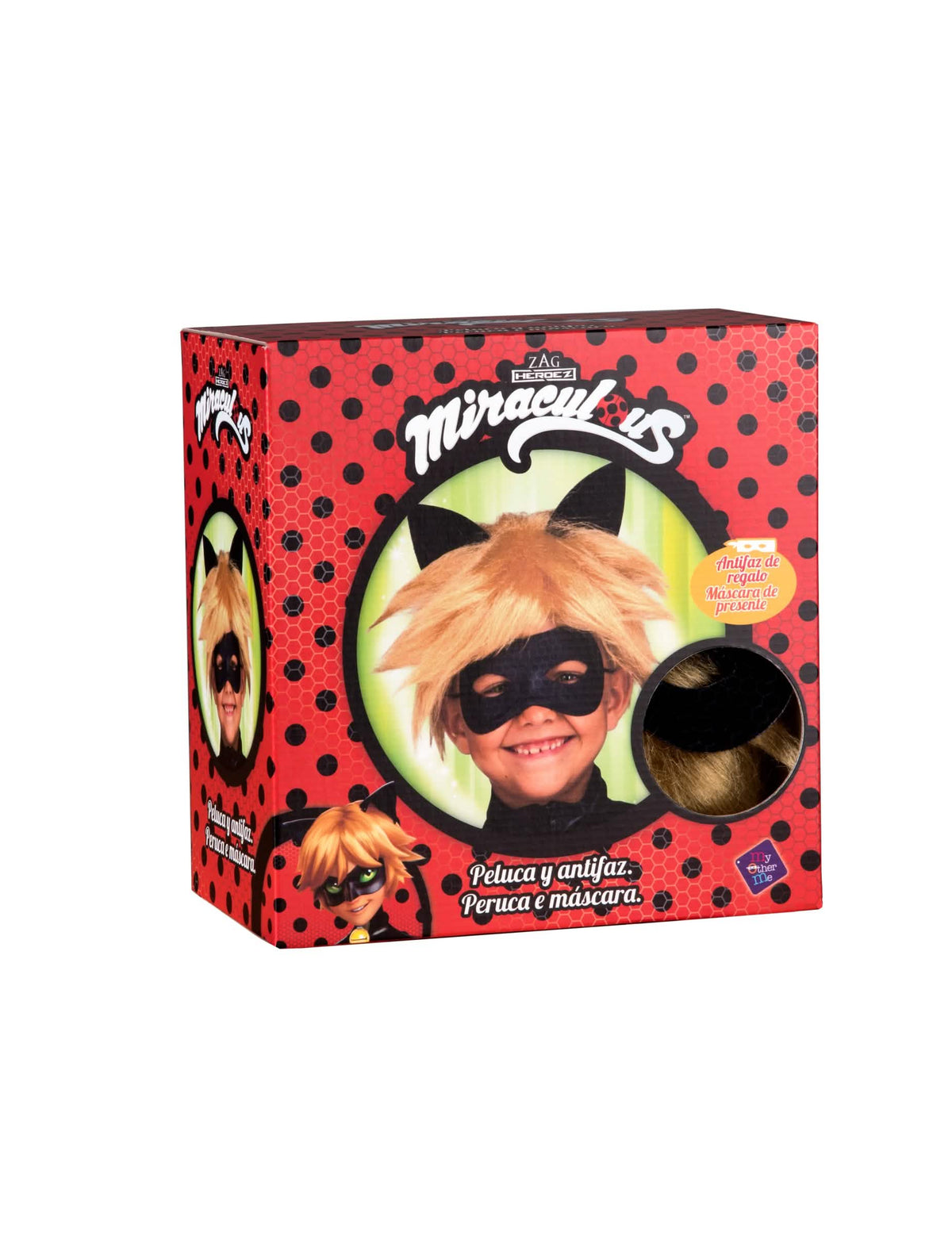 Verpackungsansicht der Miraculous - Ladybug Schwarz Katze-Perücke und Maske für Kinder