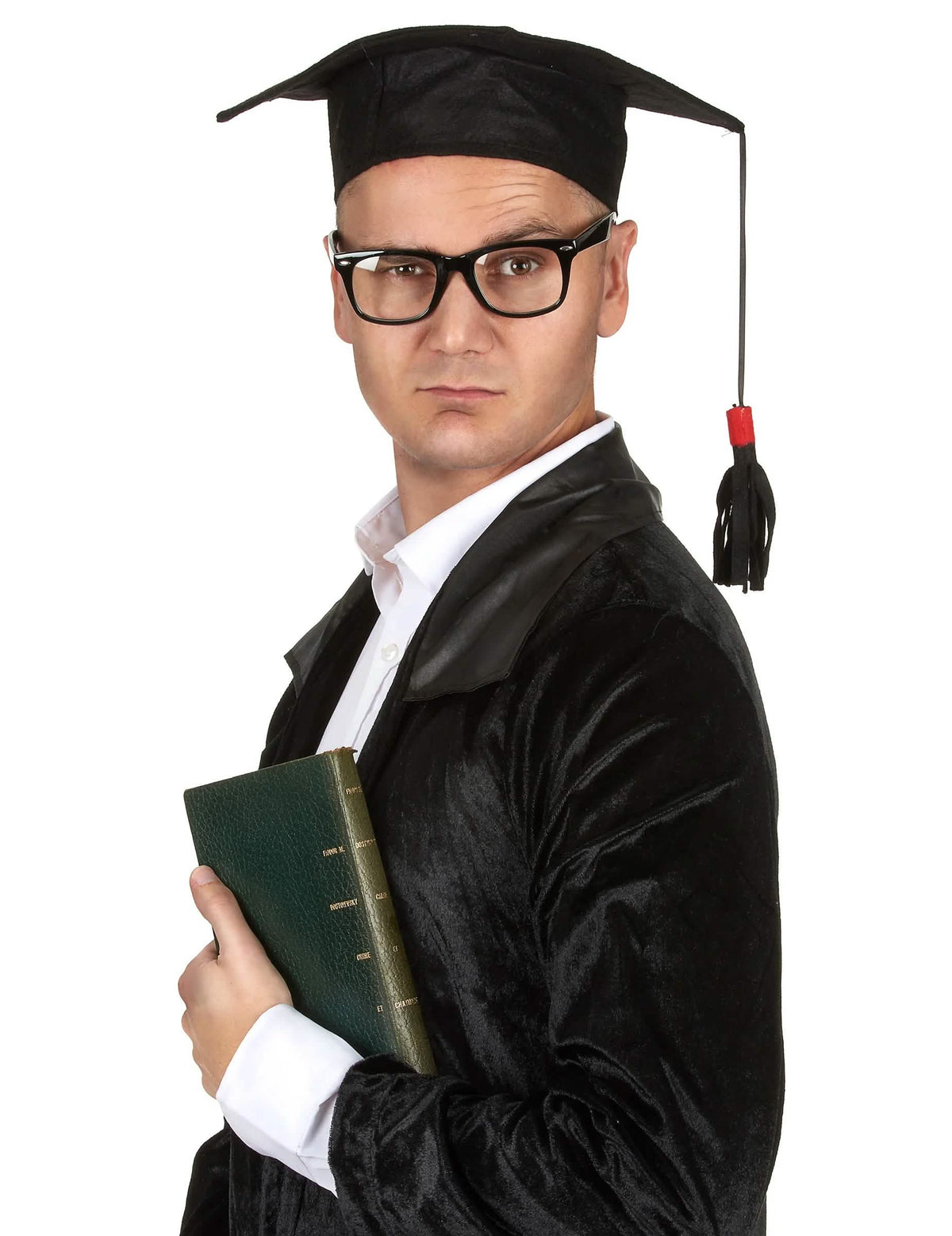 Coiffe d'étudiant pour adulte noire avec pompon