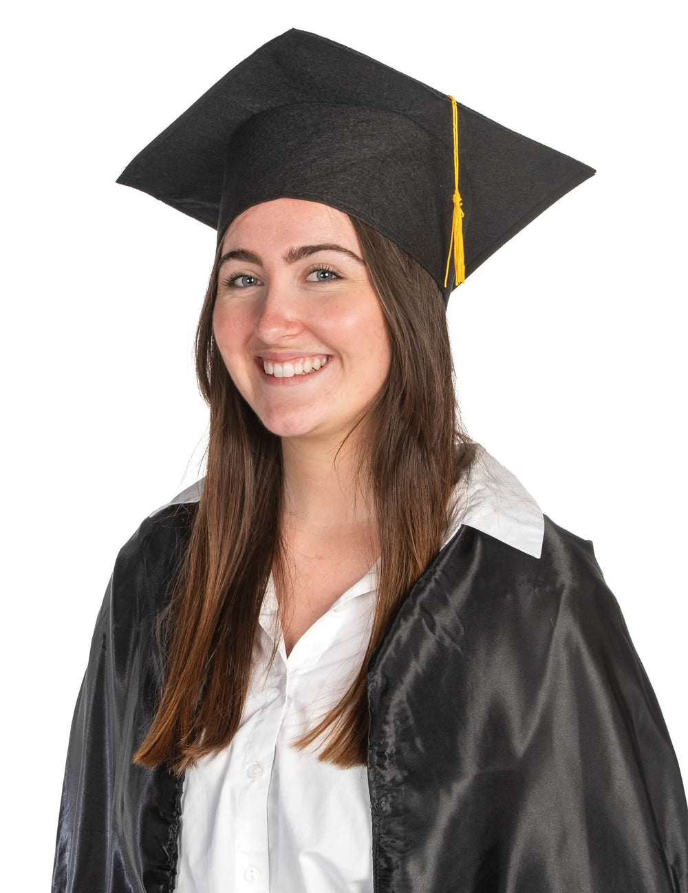 Coiffe d'étudiant pour adulte noire avec pompon jaune