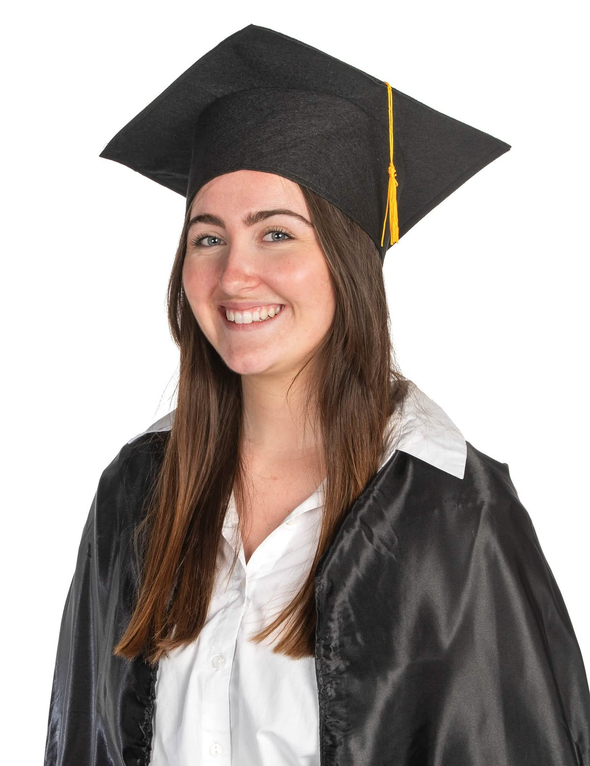 Coiffe d'étudiant pour adulte noire avec pompon jaune