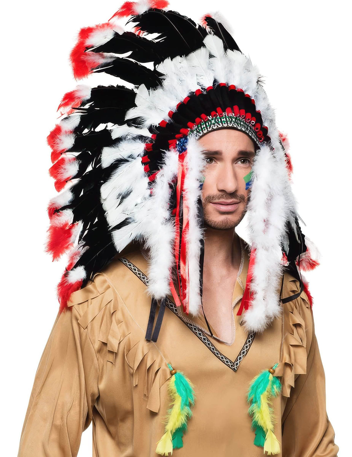 Luxus-Indianerkopfschmuck für Erwachsene Schwarz Weiß und Rot
