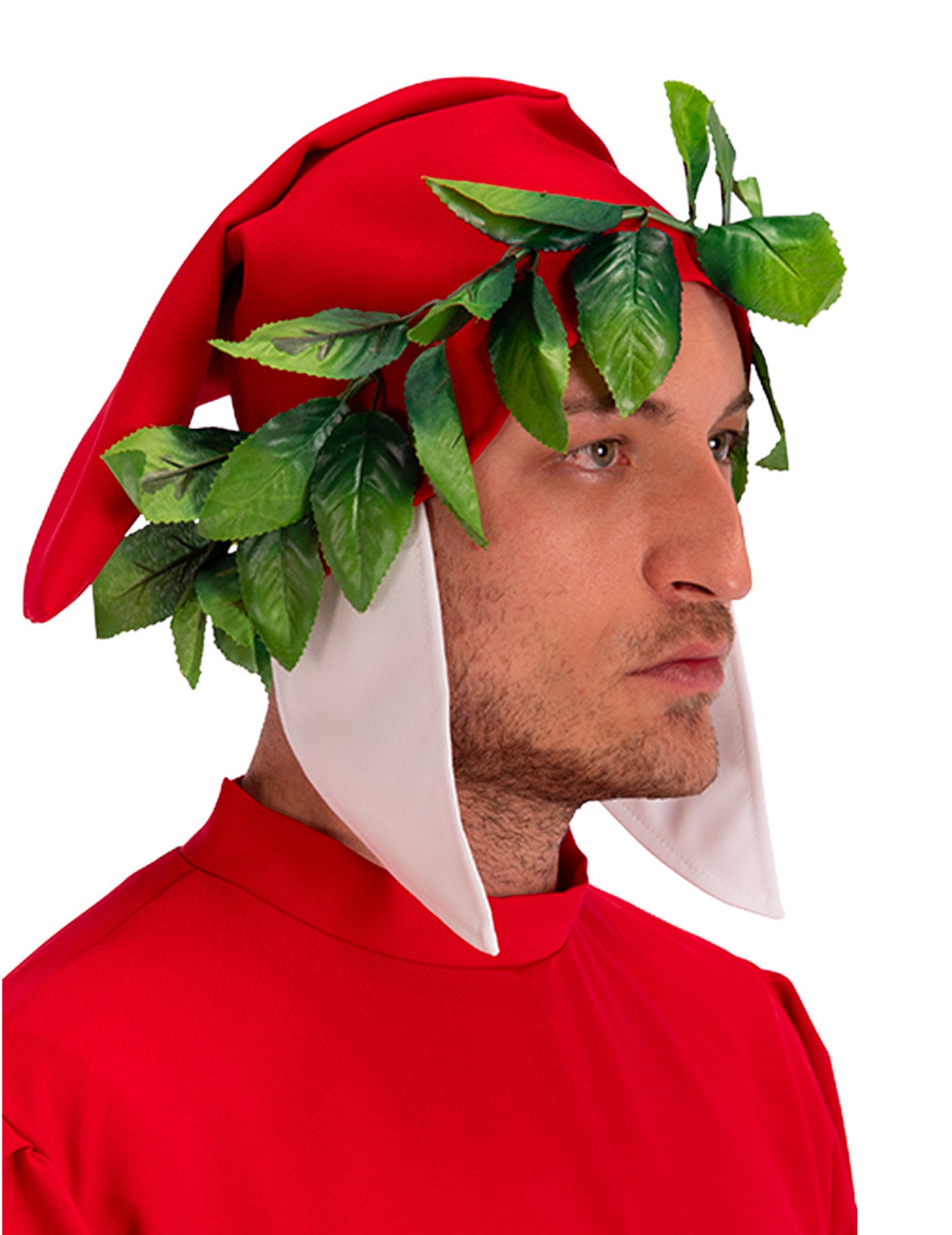 Coiffe de Dante pour adulte rouge avec couronne de laurier et revers blancs