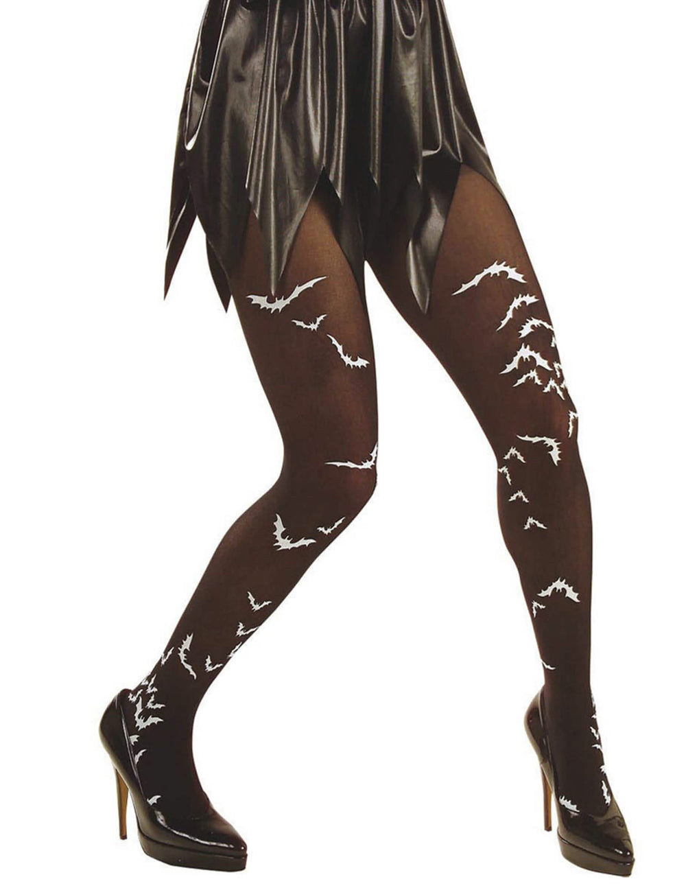 Collants chauve souris Halloween pour adulte noirs avec motifs blancs