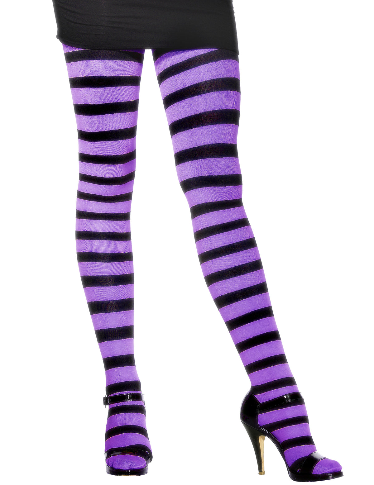 Collants rayés pour femme violet et noir