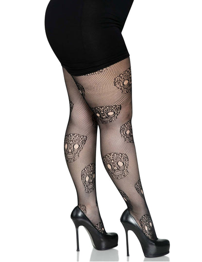 Vue de profil des collants résille Dia de los muertos