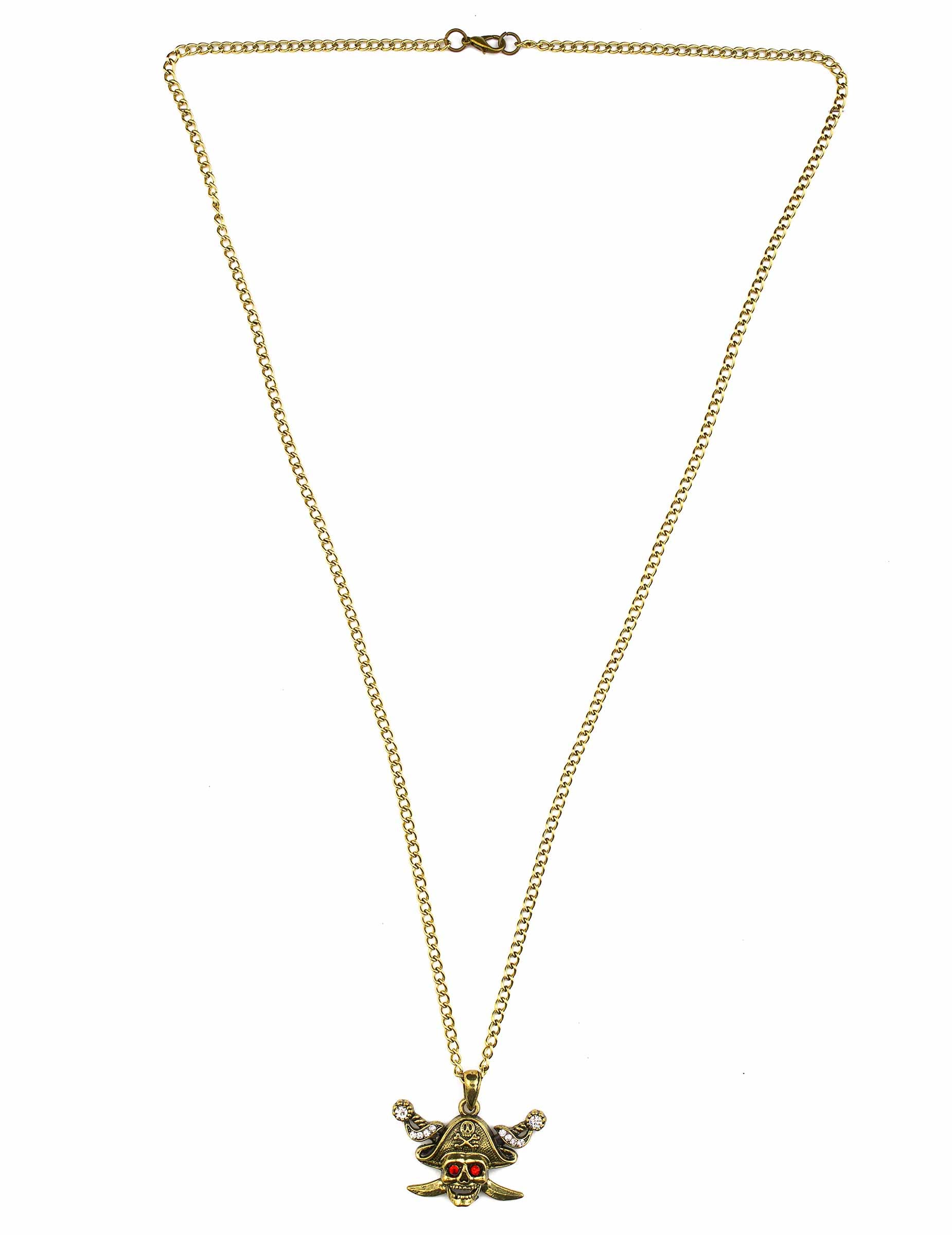 Collier pirate pour adulte doré avec pendentif tête de mort