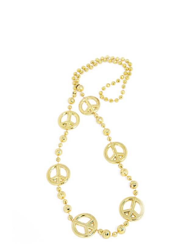 Hippie-Halskette für Erwachsene Gold mit Peace-and-Love-Symbolen