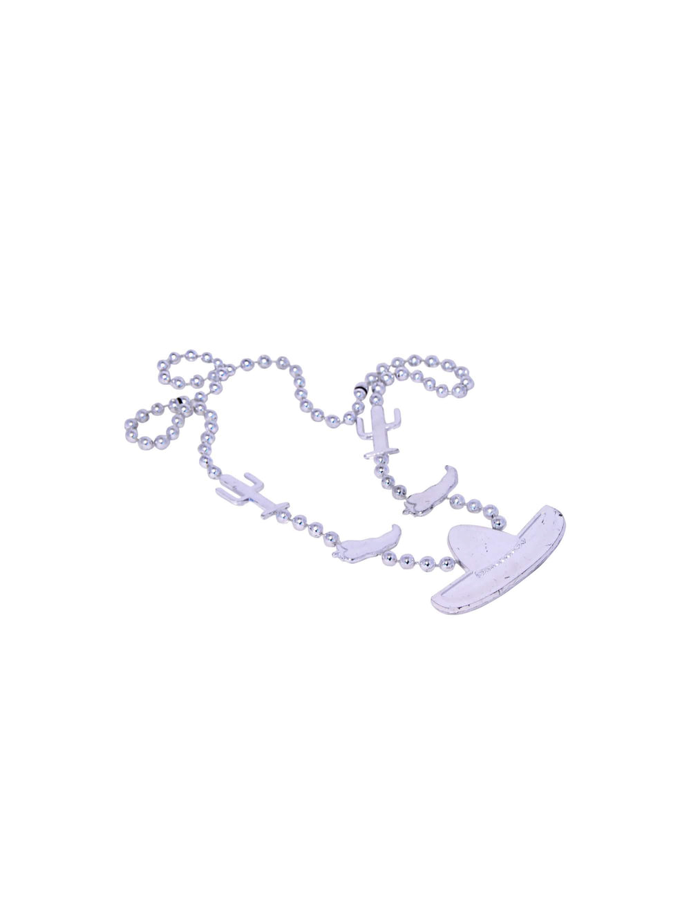Collier mexicain pour adulte argenté avec pendentifs cactus et sombrero
