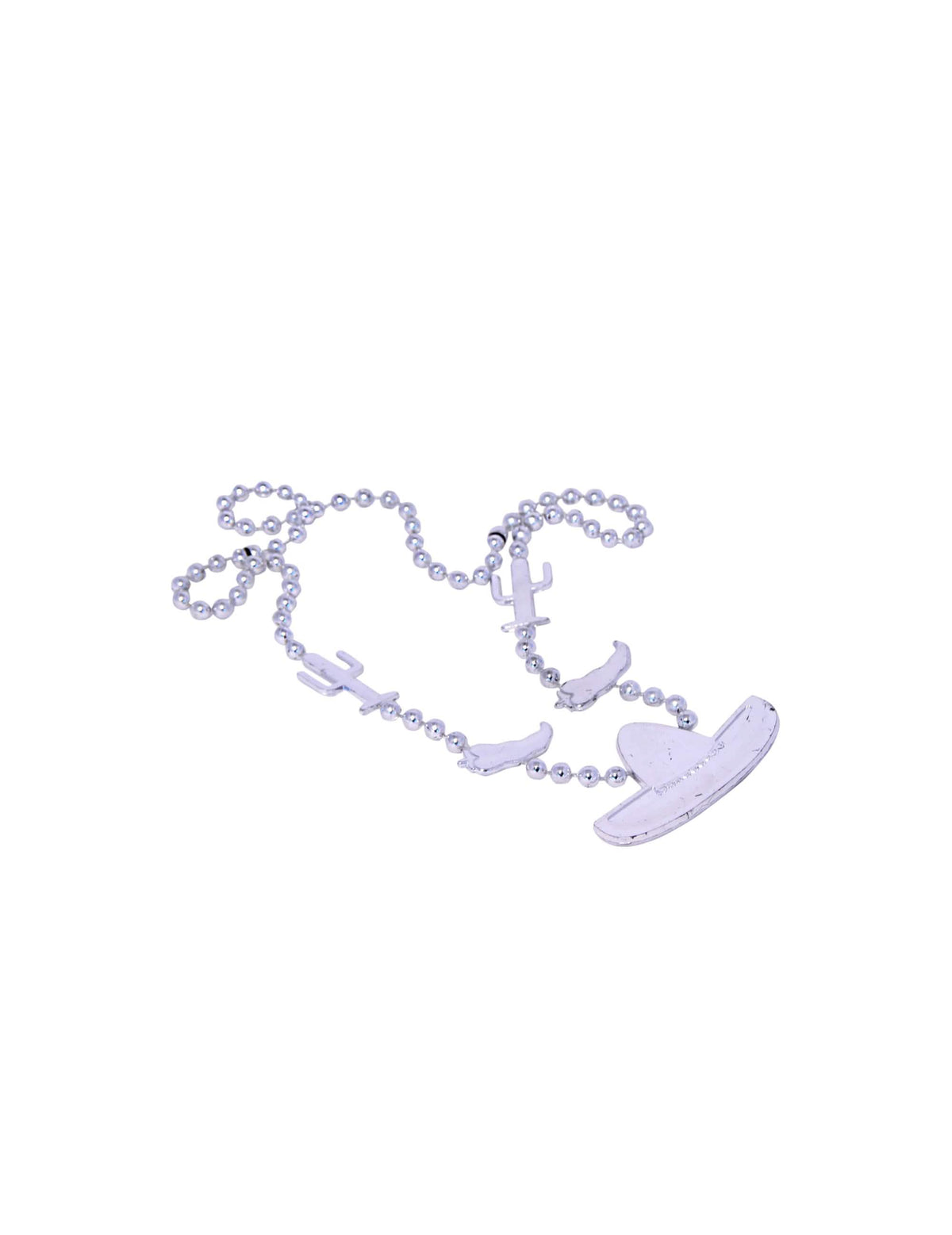 Collier mexicain pour adulte argenté avec pendentifs cactus et sombrero