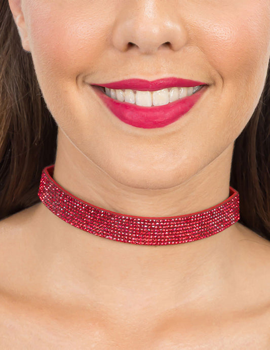 Elegantes Halsband mit roten Glitzersteinen