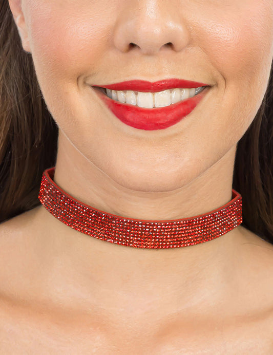 Elegantes Halsband mit roten Glitzersteinen