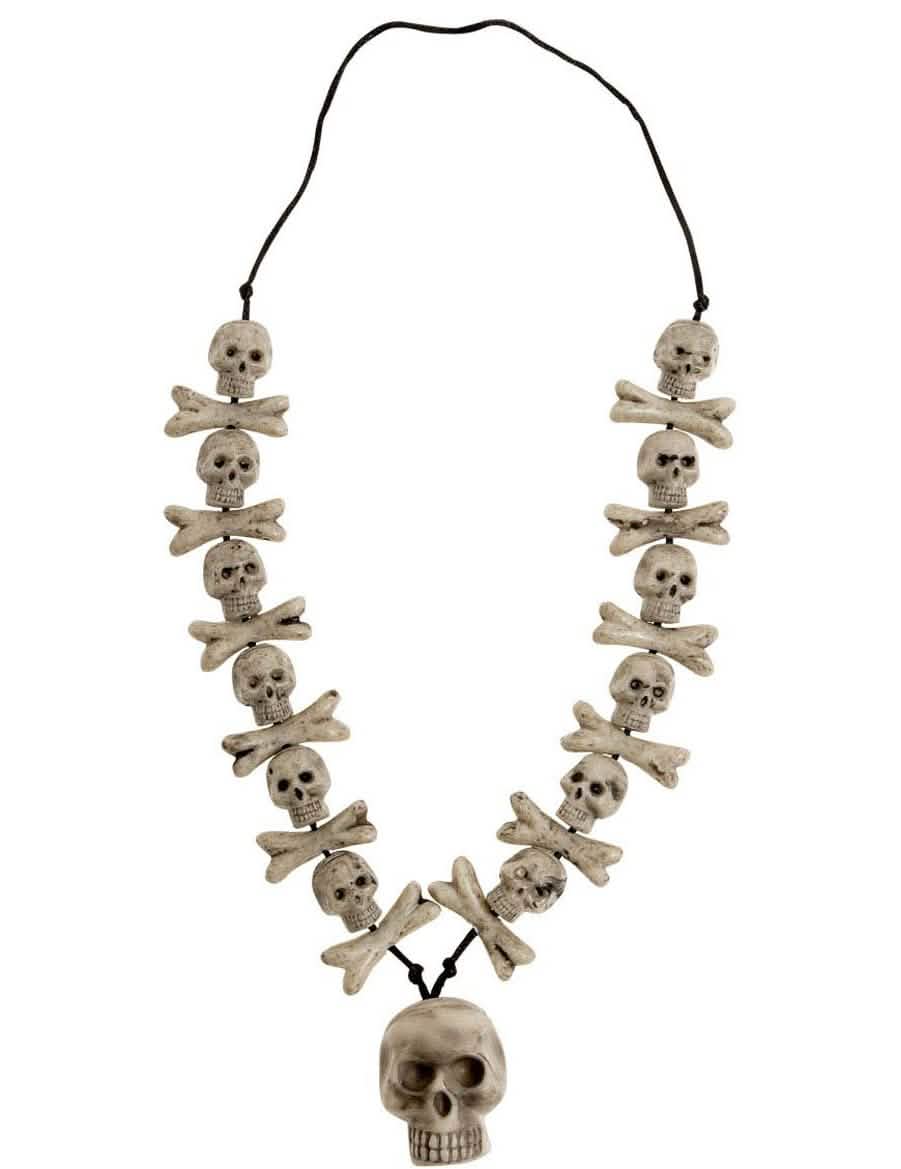 Totenkopf- und Knochenhalskette für Erwachsene Beige und Schwarz