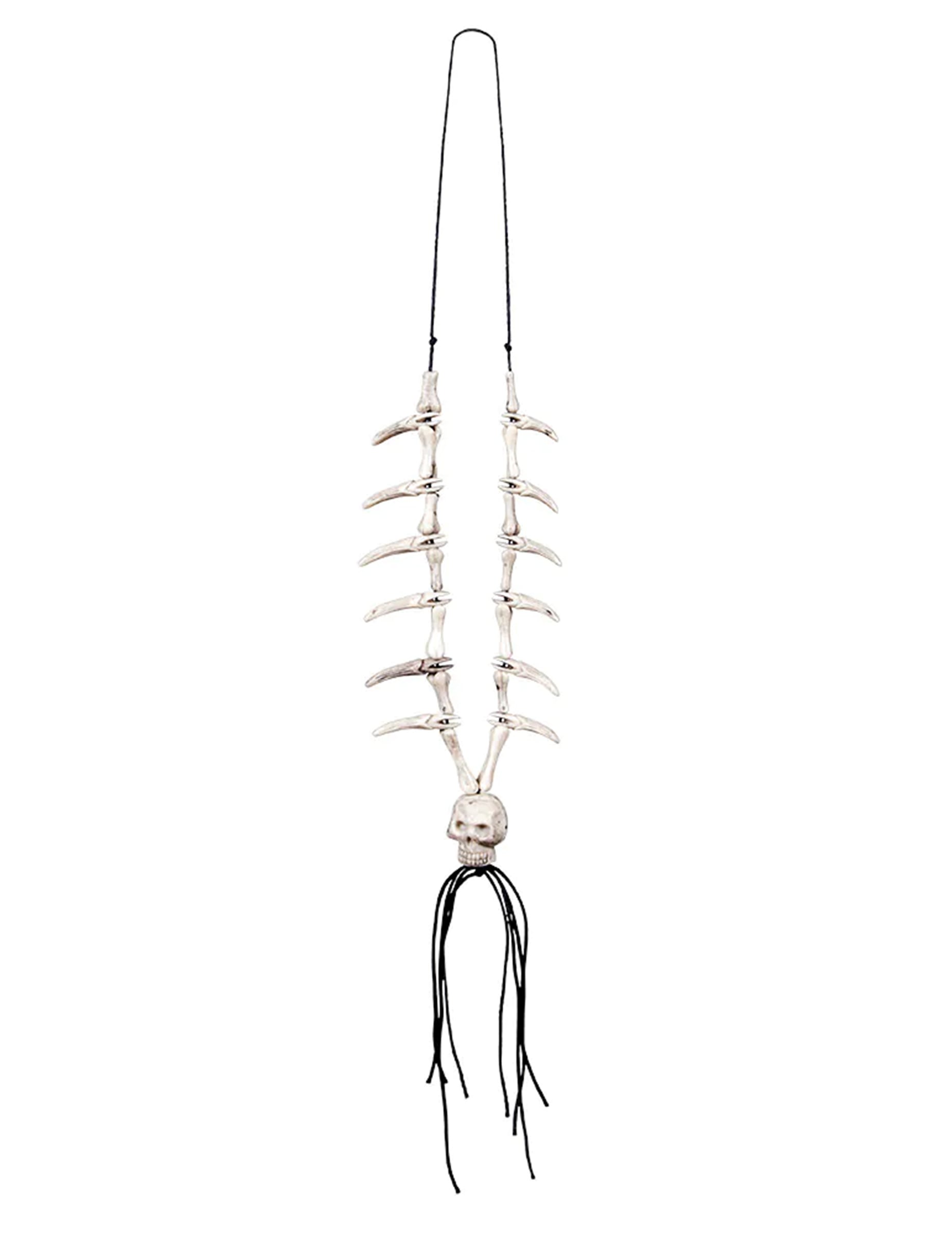 Collier tête de mort pirate pour adulte beige avec dents et cordon noir