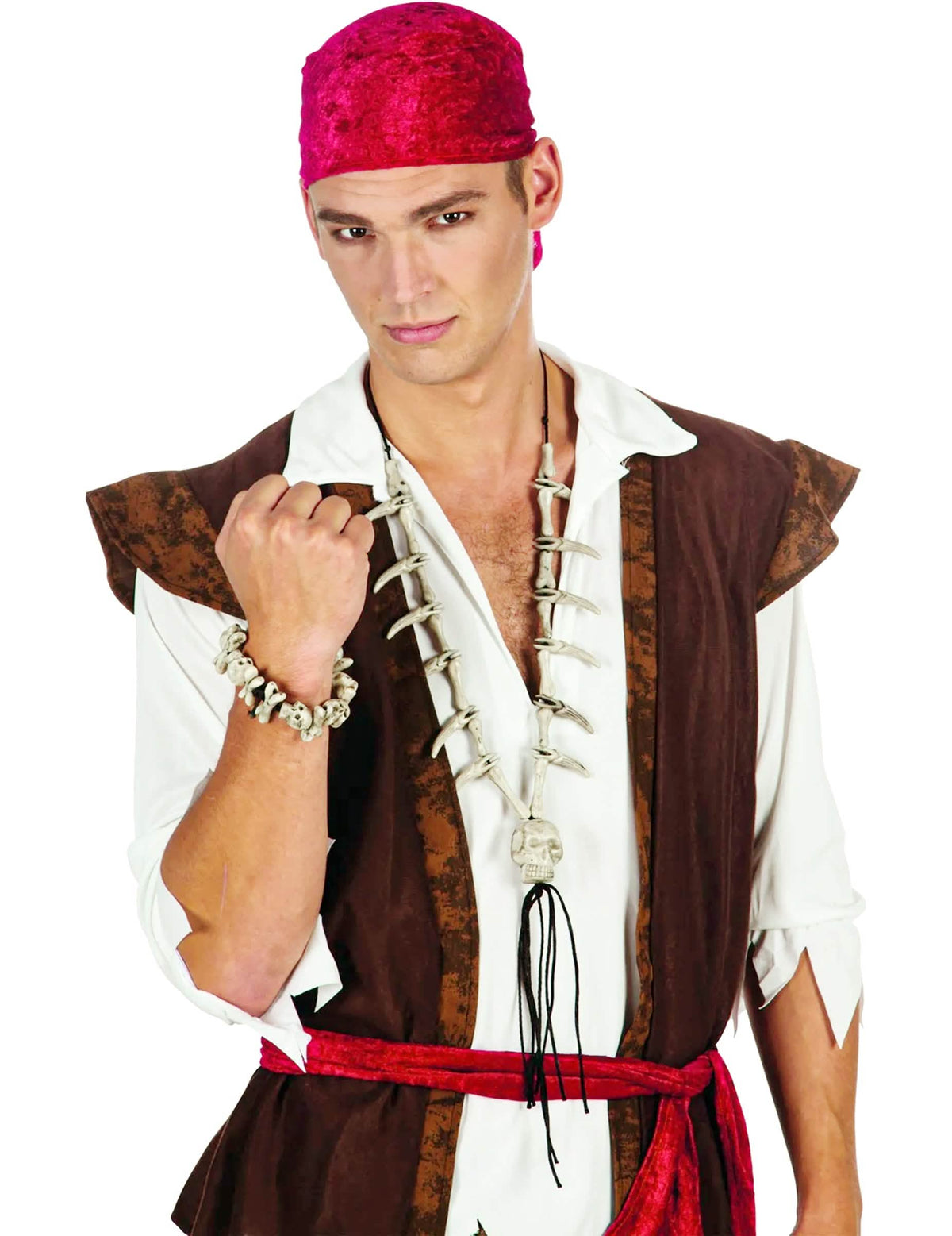 Detail des Halsbandes und des getragenen Armbands des Piratenschädel-Halsbands