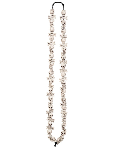 Collier têtes de mort Halloween pour adulte blanc avec petits os
