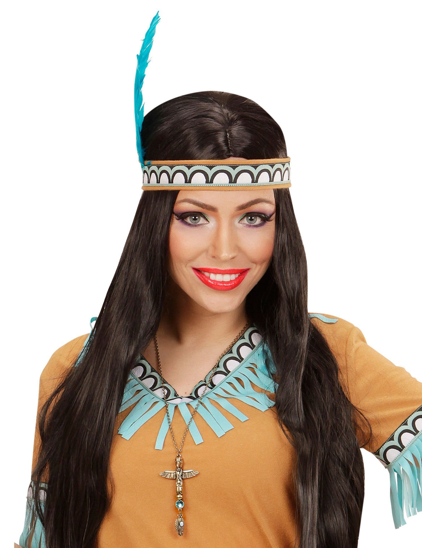 Collier totem indien pour adulte doré avec perle bleue