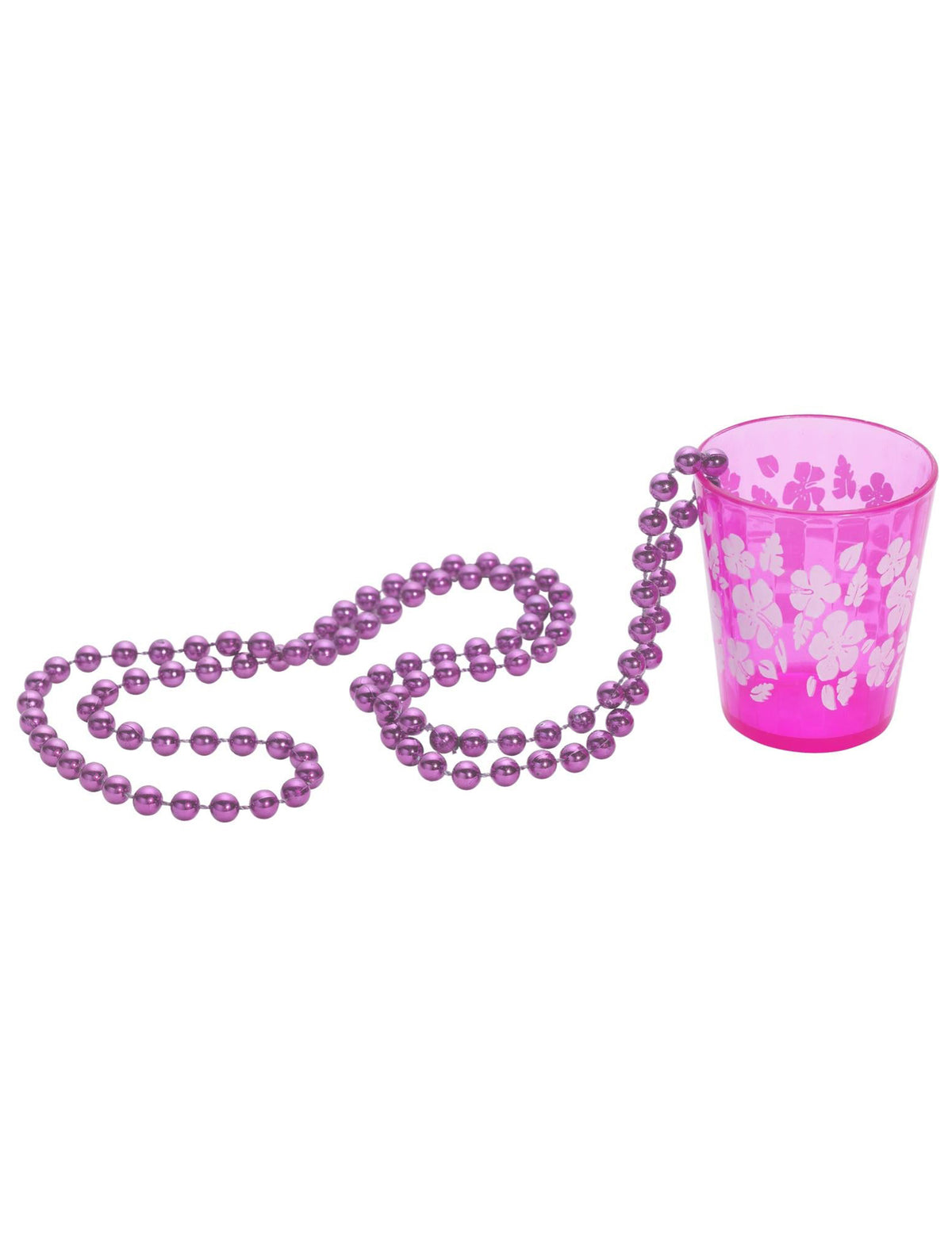 Vue de profil du collier verre à shooter pour adulte rose avec motifs fleurs