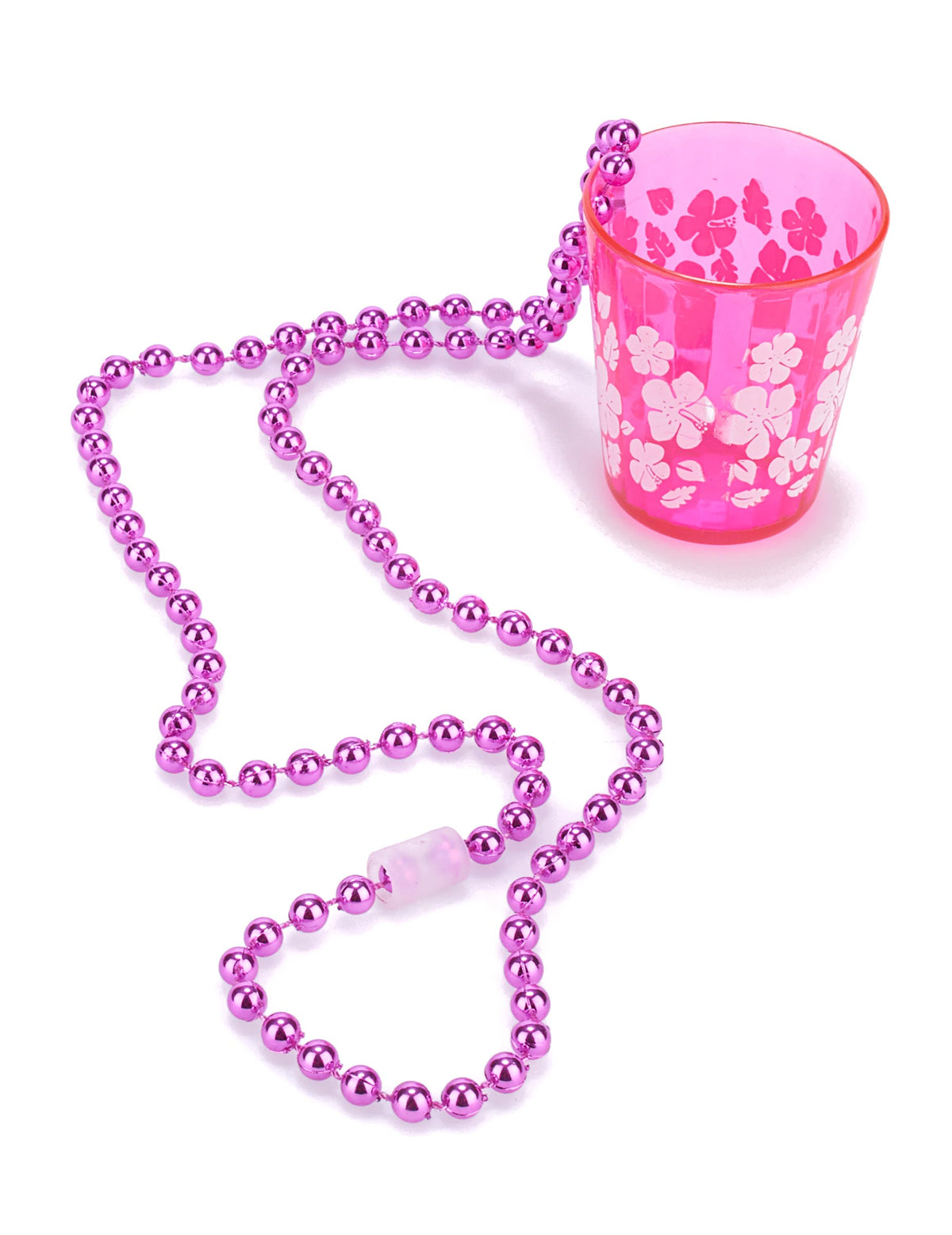Collier verre à shooter pour adulte rose avec motifs fleurs