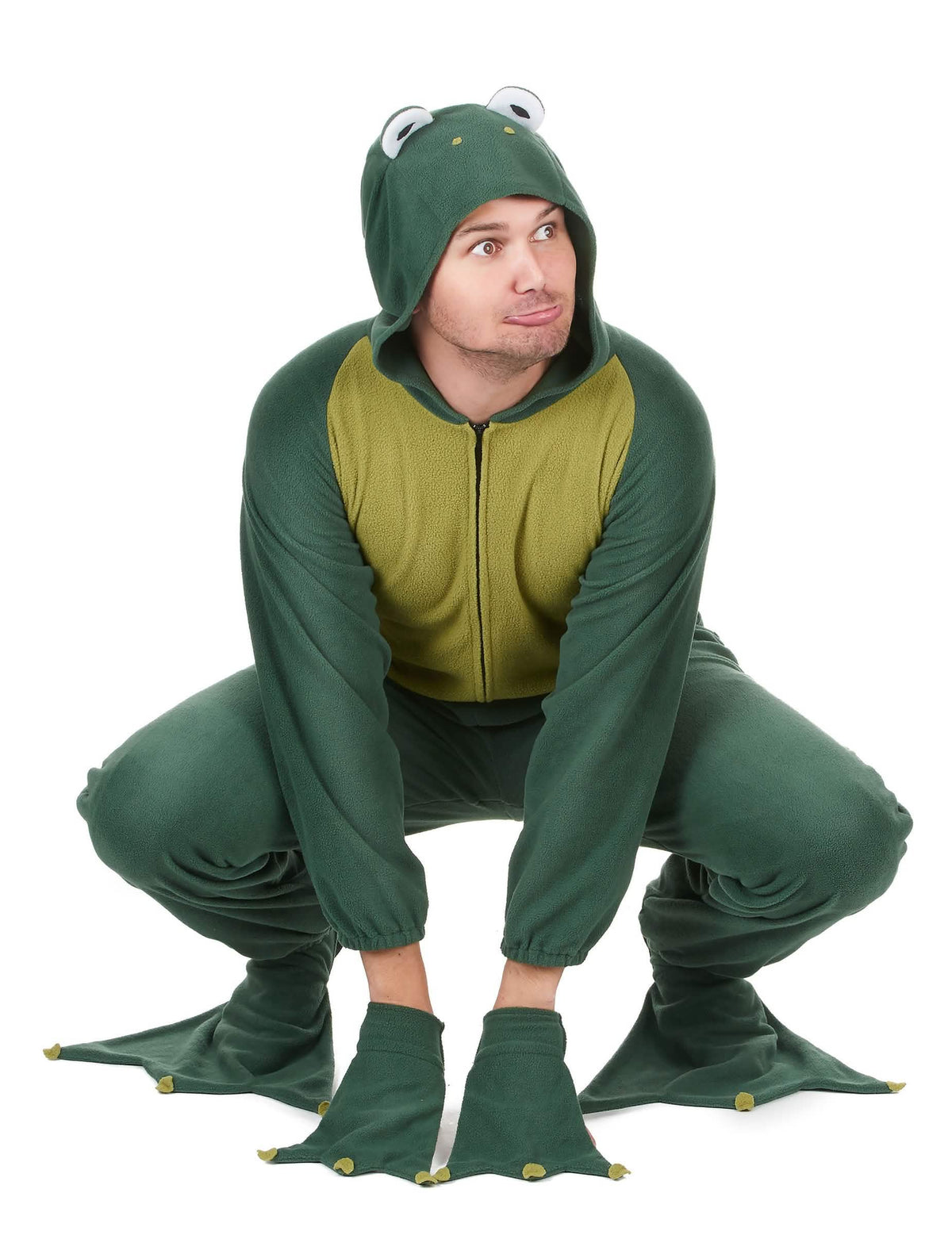 Kapuzen-Overall Frosch für Herren in Grün und Gelb mit Flossen