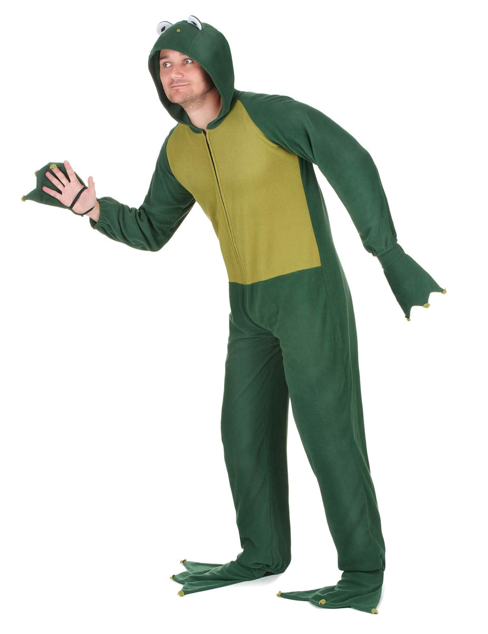 Seitenansicht des Frosch-Kapuzen-Jumpsuits für Herren