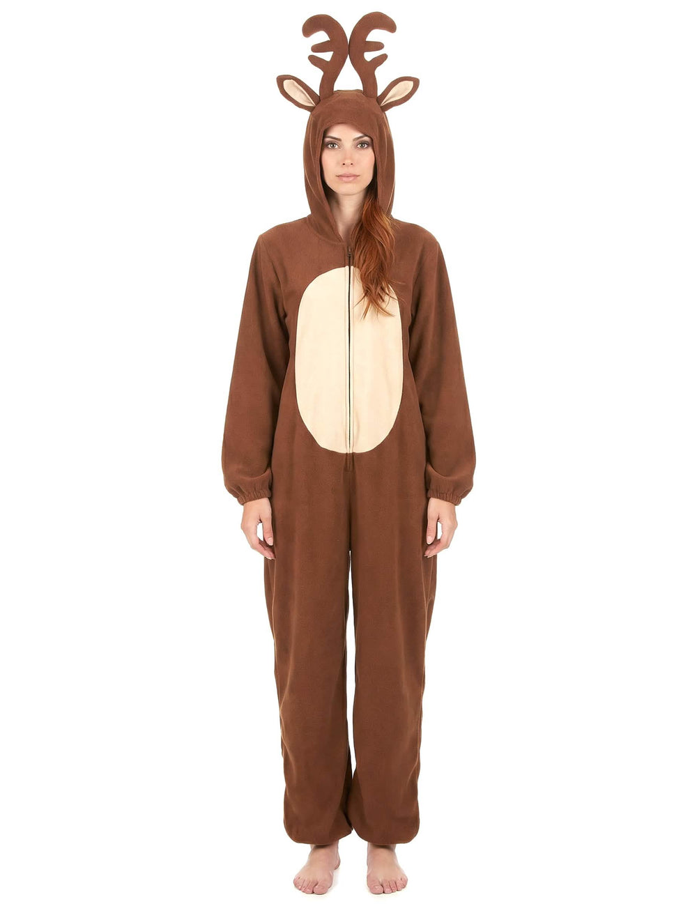 Kapuzen-Jumpsuit Rentier für Damen Braun und Beige