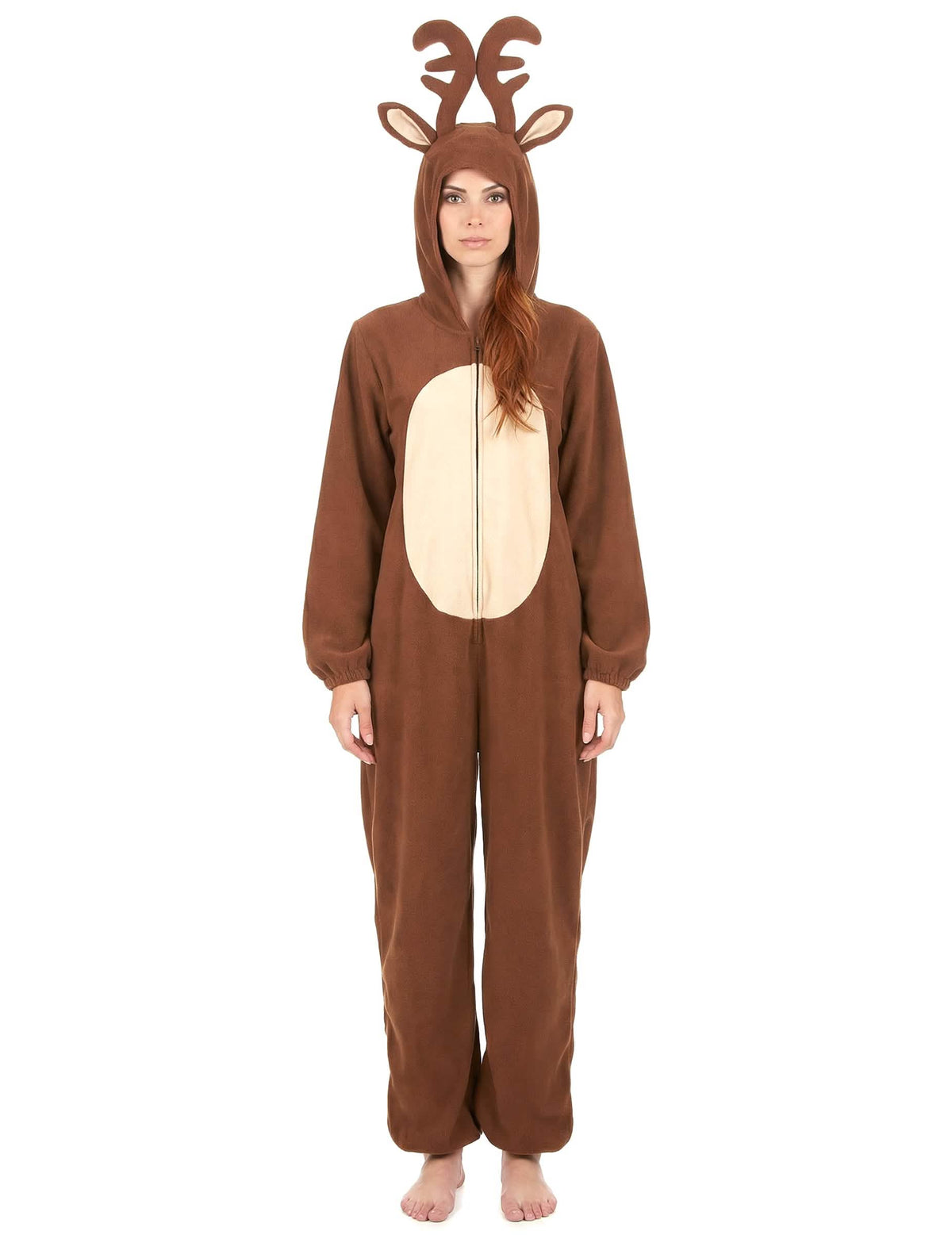 Kapuzen-Jumpsuit Rentier für Damen Braun und Beige