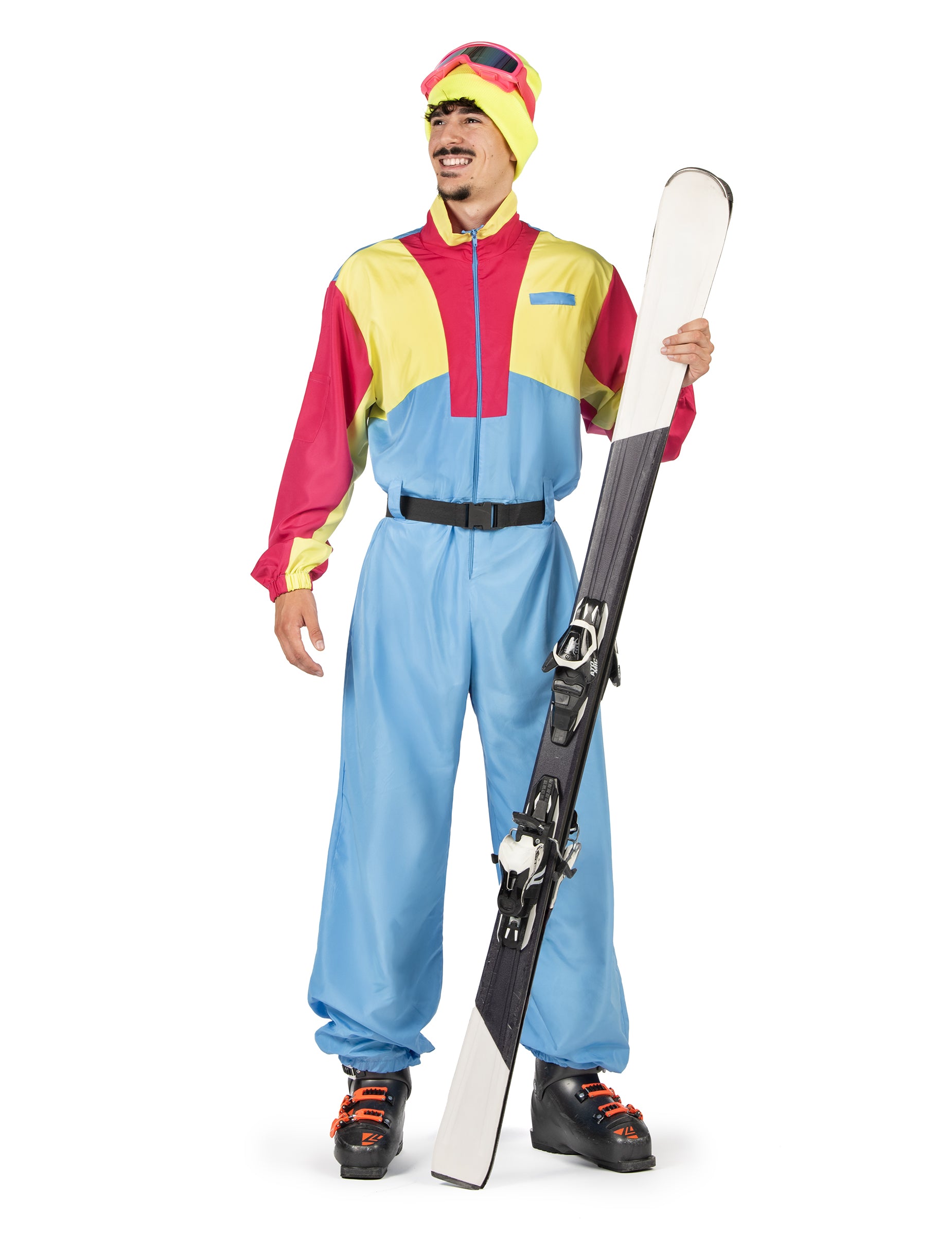 Combinaison de ski vintage pour homme bleu rose et jaune