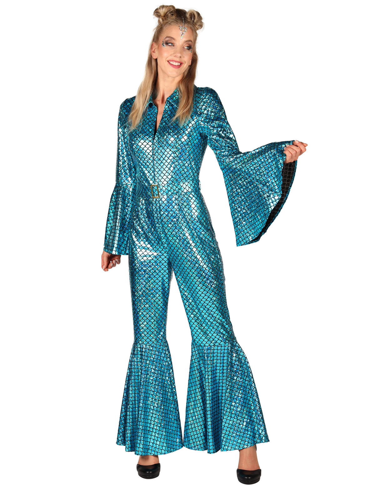 Türkisfarbener Glitzer-Overall für Damen