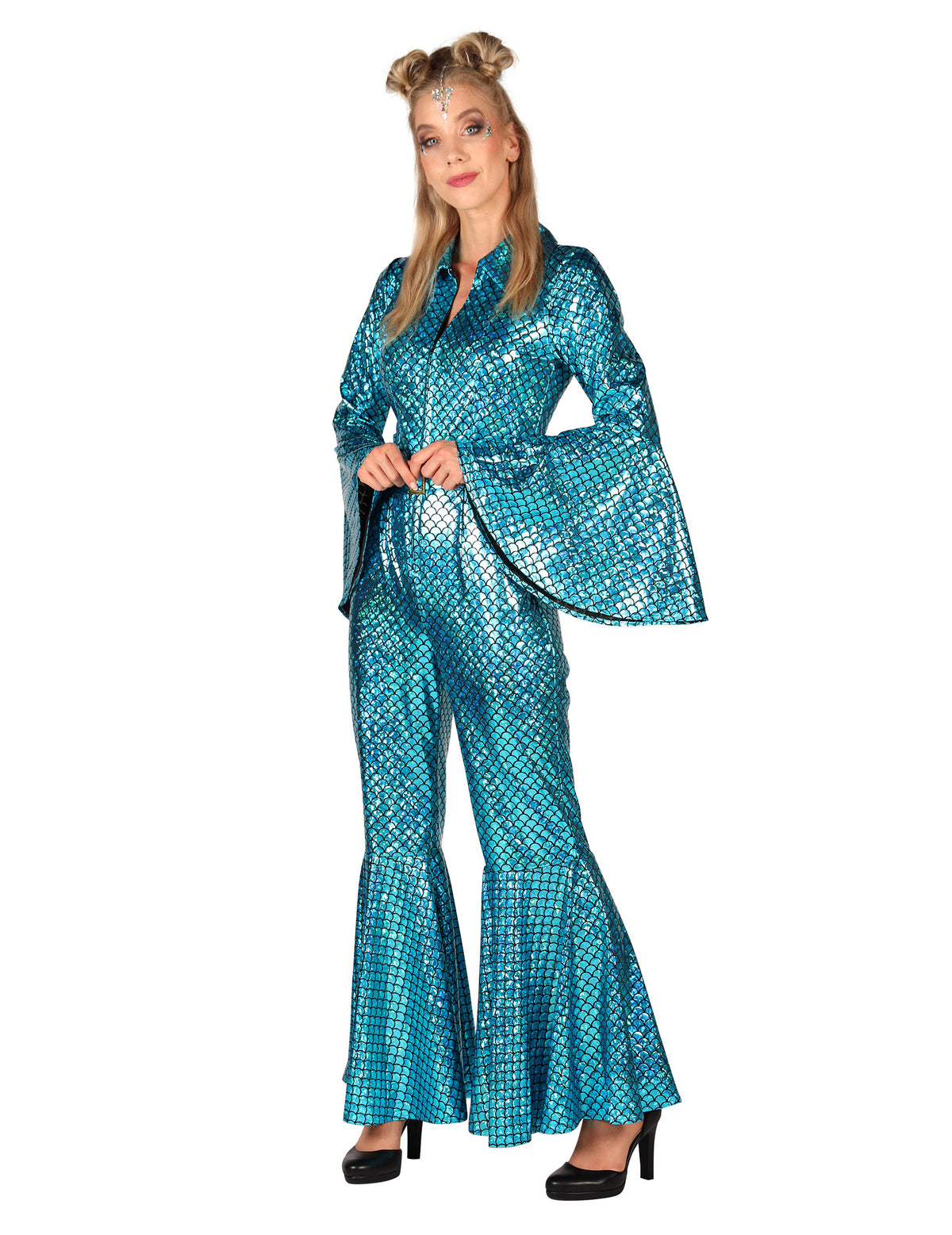 Türkisfarbener Glitzer-Overall für Damen