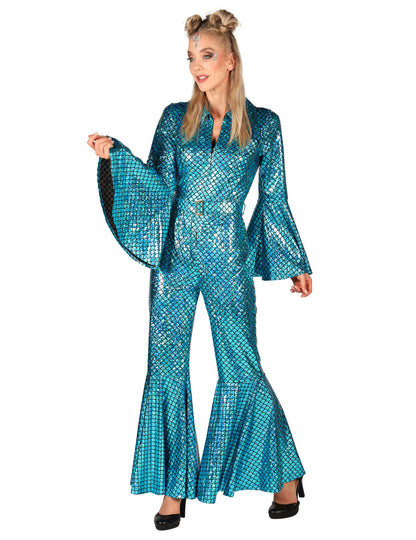 Türkisfarbener Glitzer-Overall für Damen