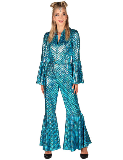 Türkisfarbener Glitzer-Overall für Damen