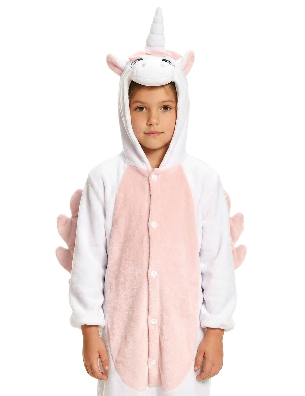 Gros plan sur la capuche de la combinaison licorne pour enfant