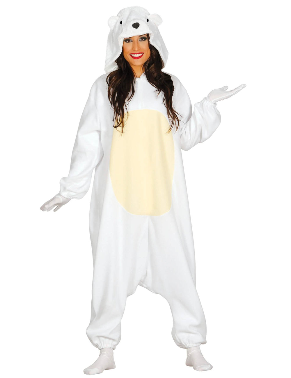 Weißer Damen-Polaresbären-Overall mit gelbem Bauch