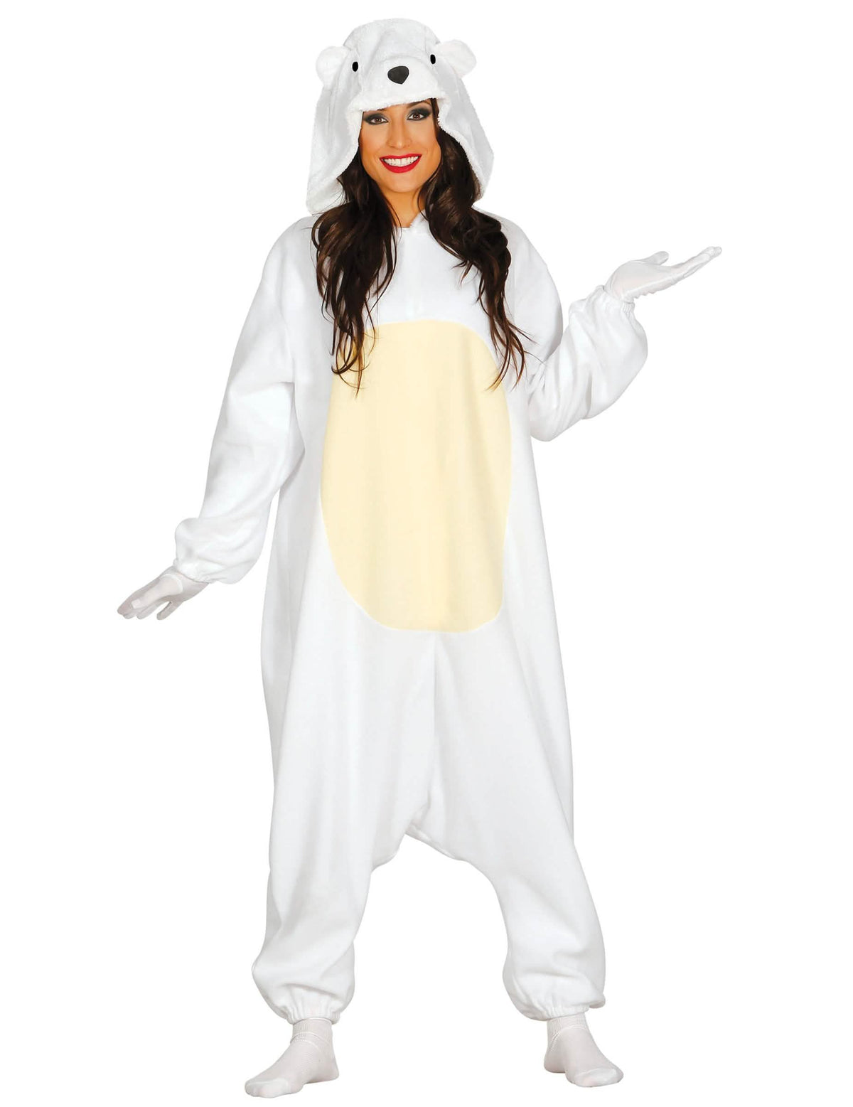 Weißer Damen-Polaresbären-Overall mit gelbem Bauch